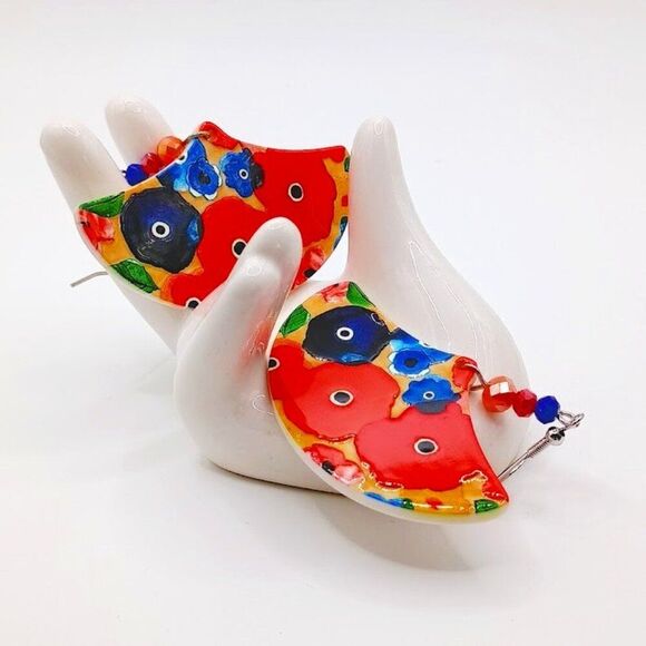 Colorful Flowers Mezzaluna Acrylic Earrings - Picture 4 of 4